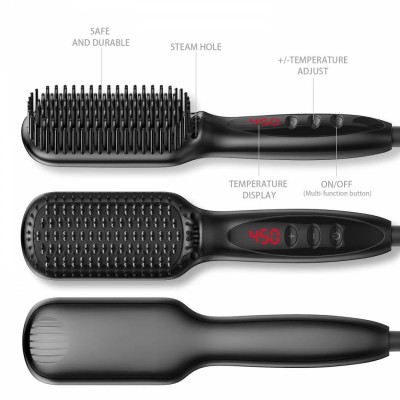 2020 Hot Selling Electric Hair Straightener Comb LCD Display Hair Brush PTC Fast Heating Beard Straightening Brush