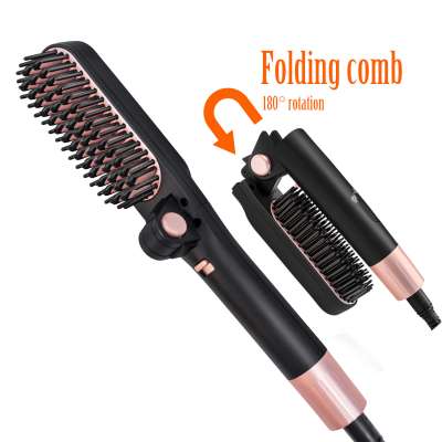 2020 New Designed Electric Hair Straightener Styler Men's beard Hair fast styling Comb 2 in1 Folding Straighten Brush